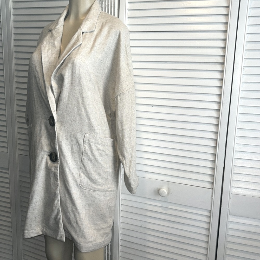 ZARA LINEN RUSTIC SAND CREAM OVERSIZED BLAZER size S - Picture 6 of 10